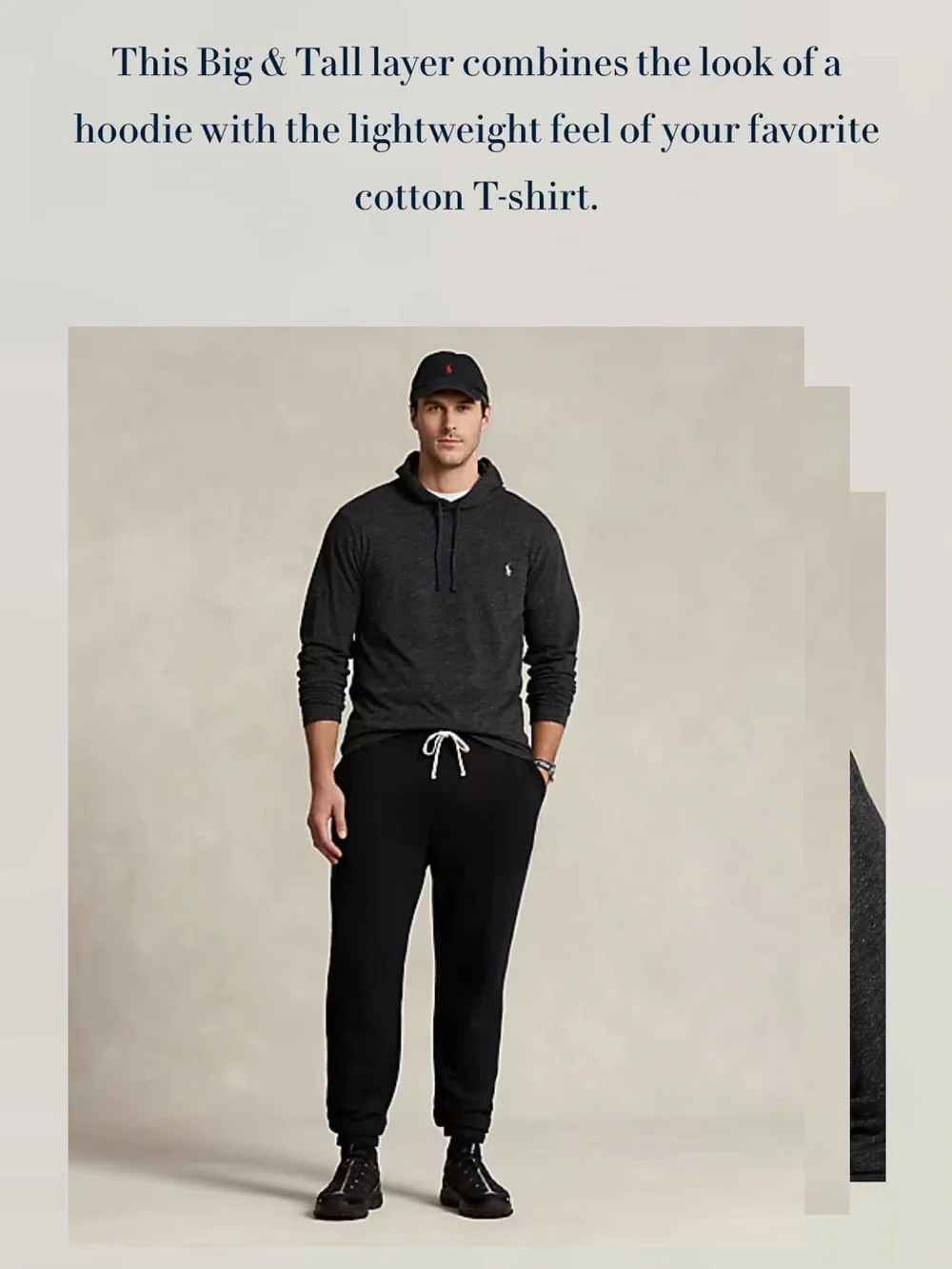 Polo Ralph Lauren Men's Big & Tall Jersey Hooded T-Shirt Sz 3XB Black Marl